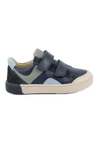 Tenisi din piele si piele intoarsa cu segmente cu inchidere velcro - Albastru pastel/Negru/Bleumarin/Verde sparanghel