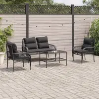 Gossi set mobilier de gradina cu perne, 4 piese, negru, poliratan