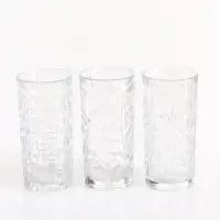 Set 3 pahare din sticla cu modele decorative 380 ml