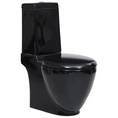 Gossi vas wc toaleta baie, negru, ceramica, rotund, flux inferior