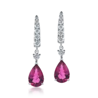 Cercei geometrici din aur alb cu rubelite pear si diamante de 2.8ct