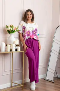 Compleu dama Deborah cu bluza vaporoasa si pantaloni largi - Mov