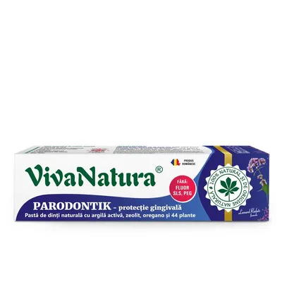Pasta de dinti 100 % naturala cu argila, zeolit si oregano, fara fluor, 80 ml , PARODONTIK, Leonard Radutz formula, VivaNatura