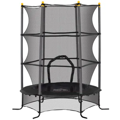 HOMCOM Trambulină pentru Copii 3-10 Ani cu Plasă de Siguranță, Suprafață Elastică cu Bare Capitonate, Ø163x190 cm, Negru | Aosom Romania