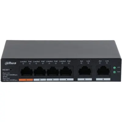 Switch 4 porturi gigabit cloud management Dahua CS4006-4GT-60, 2 porturi uplink, PoE Watchdog, Long Distance PoE