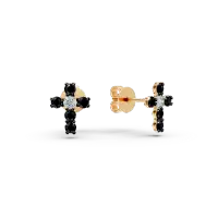 Cercei cruciulite din aur galben cu diamante negre si incolore de 0.1ct