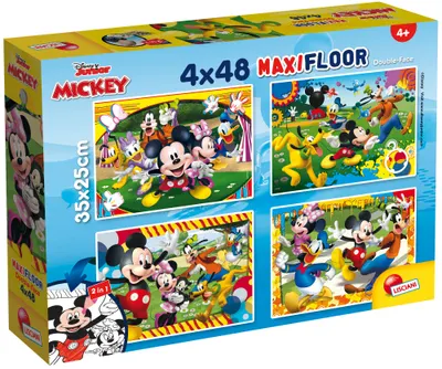 Puzzle cu două fețe Lisciani pentru colorare 4 х 48 piese - Mickey Mouse