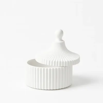 Cutie pentru bijuterii cu capac, striată, din ceramică jesmonite – 8×9 cm - Marmorată gri