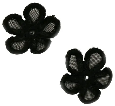 Element de dantelă pentru decor Em Art - Flori cu cinci petale, 28 mm, negru (5 buc.)