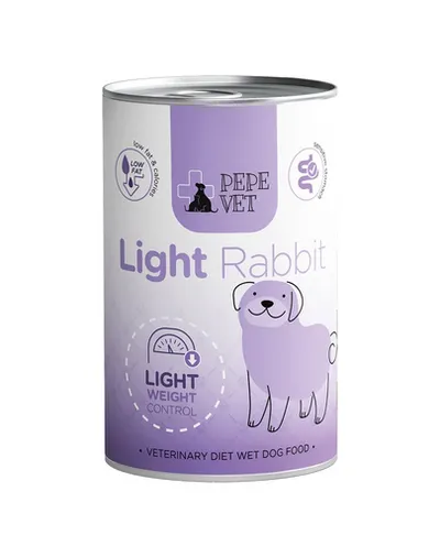 PAKA ZWIERZAKA PEPE Vet Light Rabbit 400 g hrană umedă pentru câini, destinată susținerii reducerii greutății corporale