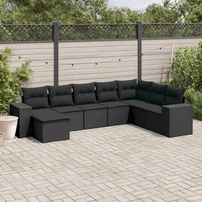 Gossi set mobilier de gradina cu perne, 8 piese, negru, poliratan