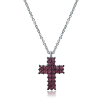 Lant cu pandantiv cruce din aur alb cu rubine de 0.65ct