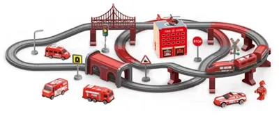 Jucărie pentru copii Sonne - Fire mix,tren mare de pompieri cu cărucioare, 92 piese