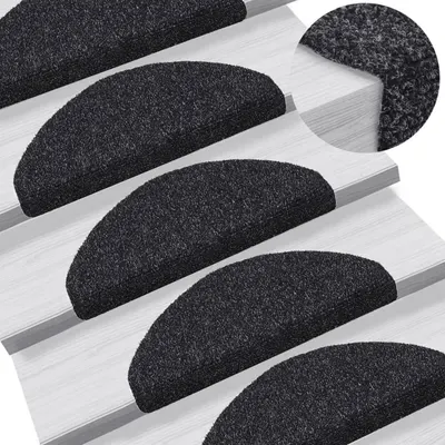 vidaXL Covorașe autoadezive pentru scări, 5 buc., 65x21x4 cm, negru, semirotunde, mari