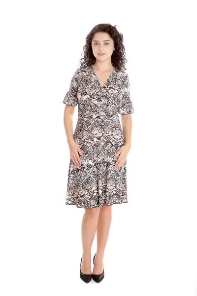 Rochie decolteu CV24032 SIZE alb/bej/negru, Cesy | marimea XXL