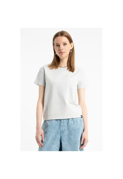 Tricou clasic cu guler rotund - Gri deschis