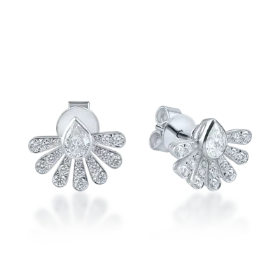 Cercei geometrici din aur alb cu diamante pear si rotunde de 1.26ct