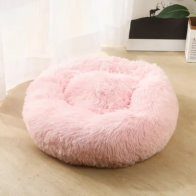 Culcus Patut Rotund, Pufos, Pentru Caini si Pisici, 50 Cm, Roz