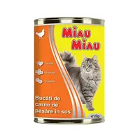 Hrana Umeda Pisici Adulte Miau Miau cu Carne de Pui, Conserva, 415 g