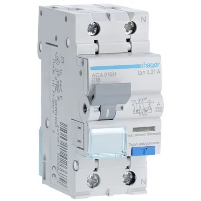 Intrerupator automat RCBO 1P+N 16A/10MA, C, 6KA, TIP A Hager ACA916H
