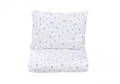 Set complet 7 piese lenjerie si aparatori patut 120x60 cm din bumbac model stelute mici bleu