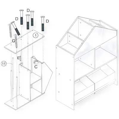 Organizator din lemn Ginger home cu 2 cutii textile, rafturi si tabla Forest