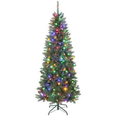 HOMCOM Pom de Crăciun Artificial de 180 cm cu Lumini Incorporate Albe și Colorate în 9 Moduri și 899 Crengi Ignifuge, Brad de Crăciun Dens și Realistic cu Bază Metalică Pliabilă pentru Acasă | Aosom Romania