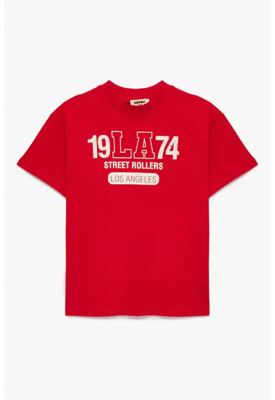 Tricou de bumbac cu text - Rosu vermillion