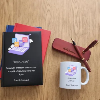 Cadou pentru profesor de informatica - Agenda +Set scris + Cana
