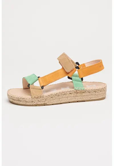 Sandale din piele intoarsa cu inchidere velcro Venice - Verde/Portocaliu pal/Maro nisip