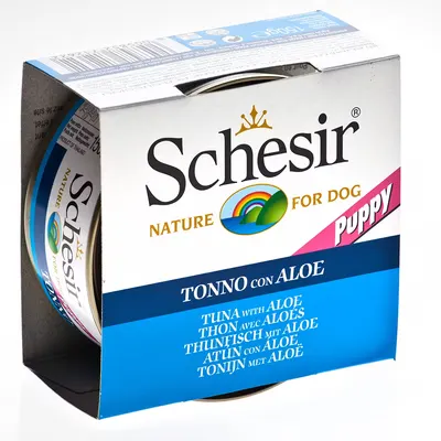 Hrana umeda caini, Schesir Dog Puppy Tuna with Aloe, 150 g