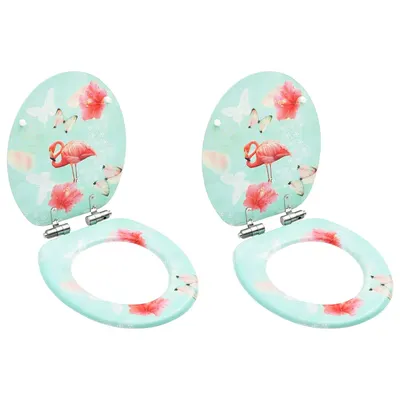 vidaXL Scaune WC cu capac silențios, 2 buc., MDF, model flamingo