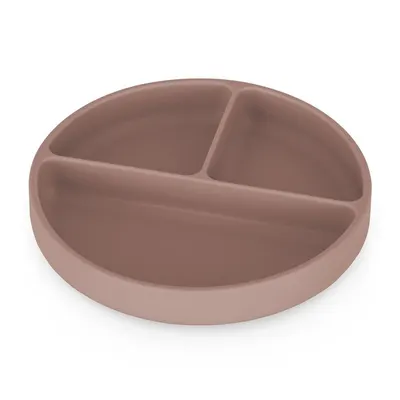 Farfurie compartimentata din silicon PetiteMars Velvet Latte Maro pudrat TakeMatch, cu ventuza si 3 compartimente, fara BPA, 500 ml, 6 luni+