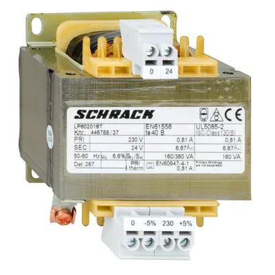 Transformator de comanda monofazat, 230V/24V, 160 VA, IP00