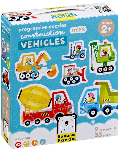 Puzzle pentru copii Banana Panda 9 în 1 - Vehicule de constructii
