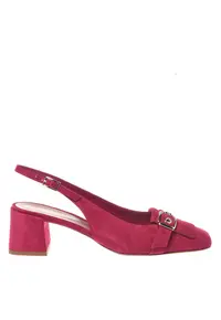 Pantofi slingback din piele intoarsa cu varf patrat si toc - Fucsia