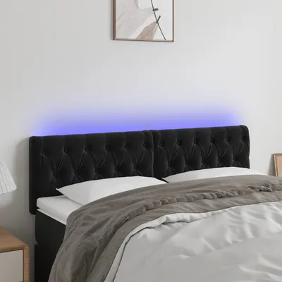 vidaXL Tăblie de pat cu LED, negru, 144x7x78/88 cm, catifea