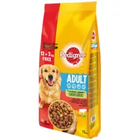 Pedigree hrana uscata cu vita si legume pentru caini adulti 12 + 3kg Gratuit