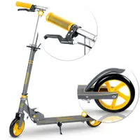Trotineta pentru copii Ricokids Kodi GriGalben pliabila, inaltime ghidon reglabila, platforma antiderapanta, roti din PU rezistente, rulmenti ABEC-7, 2 frane de mana si picior, manere ergonomice pliabile si cric