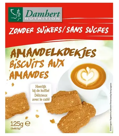Biscuiți cu migdale, fără zahăr, 125 g, Damhert