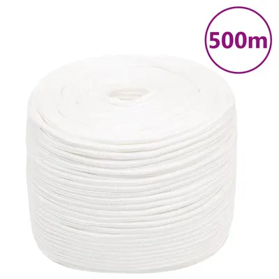 vidaXL Frânghie de barcă, alb complet, 10 mm, 500 m, polipropilenă