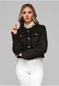 Sacou din amestec de lana cu paiete OW-BLZB-0101 - Negru