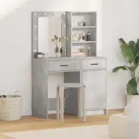 vidaXL Set masă de toaletă cu LED 2 buc. Gri din beton Lemn prelucrat