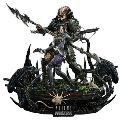 Statuetă Prime 1 Studio Movies: Alien vs Predator - Machiko & Broken Tusk Predator, 79 cm