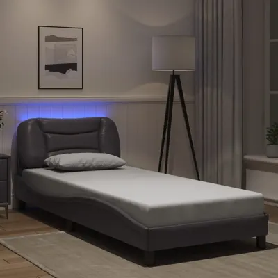 vidaXL Cadru de pat cu LED fără saltea, Hvar, gri, 90x200 cm