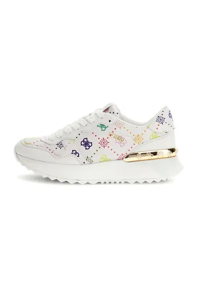Pantofi sport din piele ecologica cu model monograma - Alb/Galben pai/Rosu inchis