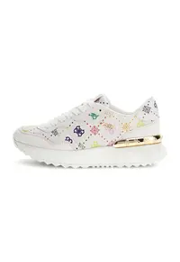 Pantofi sport din piele ecologica cu model monograma - Alb/Galben pai/Rosu inchis