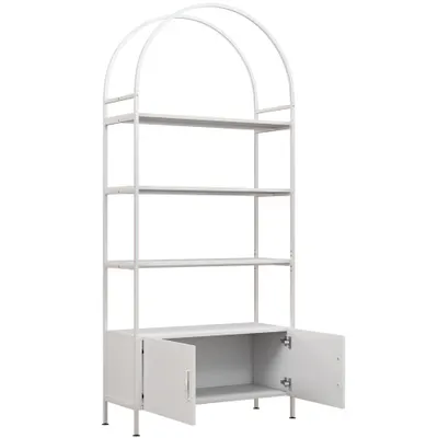 HOMCOM Etajeră de depozitare, bibliotecă arcuită cu 4 niveluri și dulap cu uși duble, 80 x 30 x 187 cm, alb | Aosom Romania