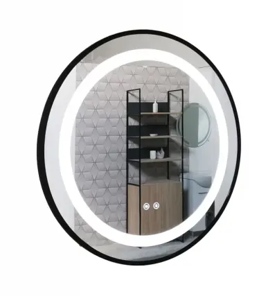 Oglinda cu iluminare LED si functie dezaburire, MD3, rama neagra, diametru 70 cm