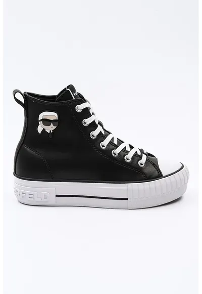 Tenisi mid-cut din piele cu aplicatie logo - Alb/Negru